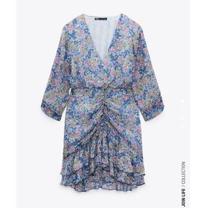 ZARA FLORAL PRINT DRESS WITH RUFFLE MULTICOLORED SIZE M